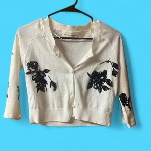 Zara Knit Cream Cardigan with Black Floral Print